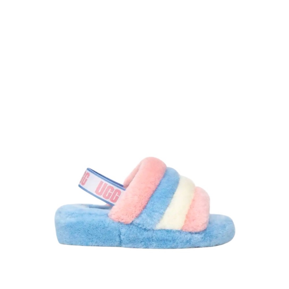 UGG‎ Fluff Yeah Pride Pastel Stripe Shearling Slingback Slippers Size 7